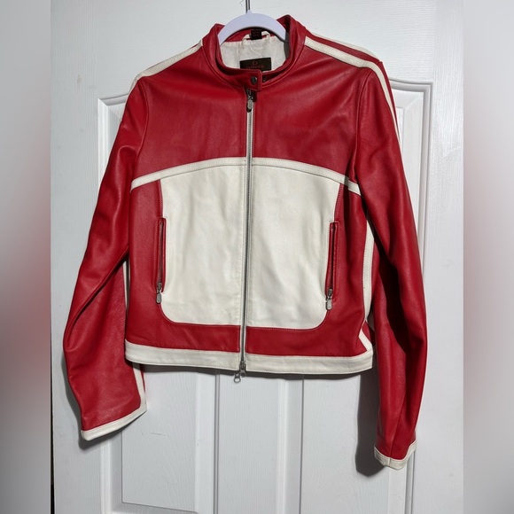 Danier Jackets & Blazers - Danier Red and White Women's Leather Jacket Size Medium